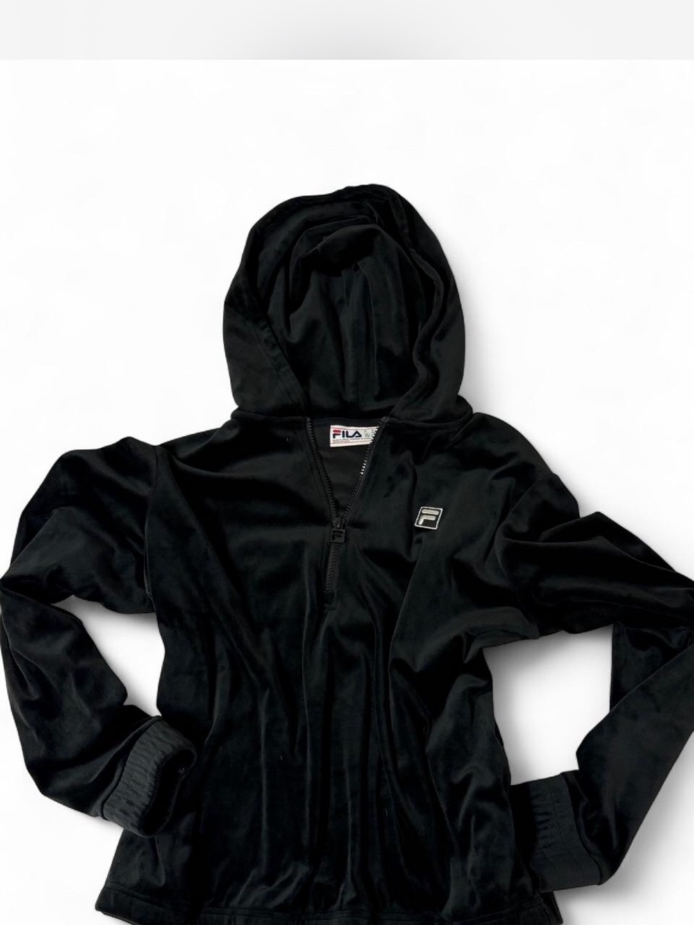 Fila Black Velour Hooded Zip Vest